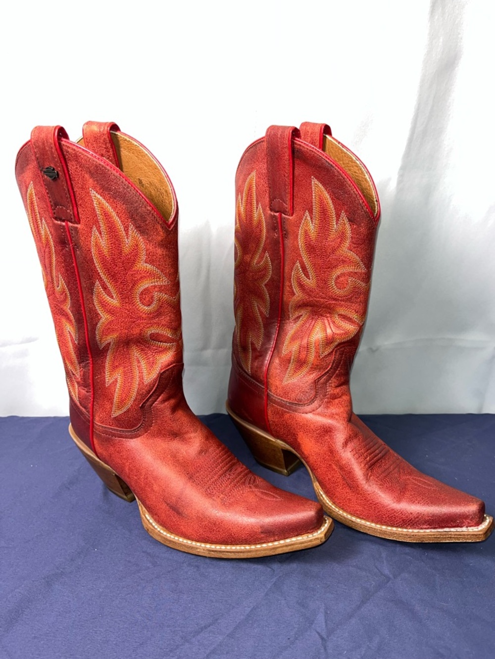 Women’s Harley-Davidson Loreley Red Leather Cowboy Boots D83656 Size 7.5